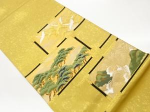 引き箔　群鶴に松・荒波模様織り出し袋帯